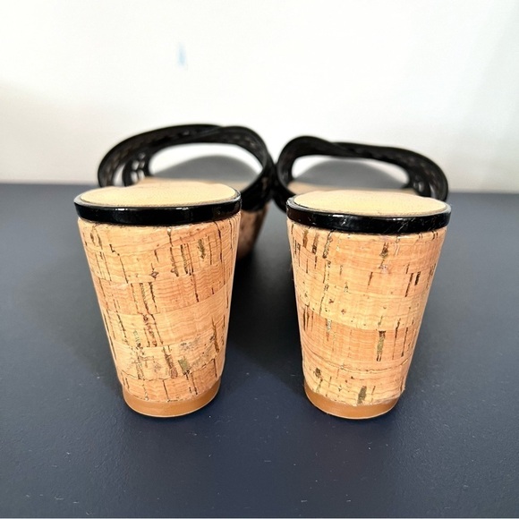 Kate Spade Tawny Black Patent Leather Natural Cork Peep Toe Wedge Sandals Size 9 - Picture 8 of 16